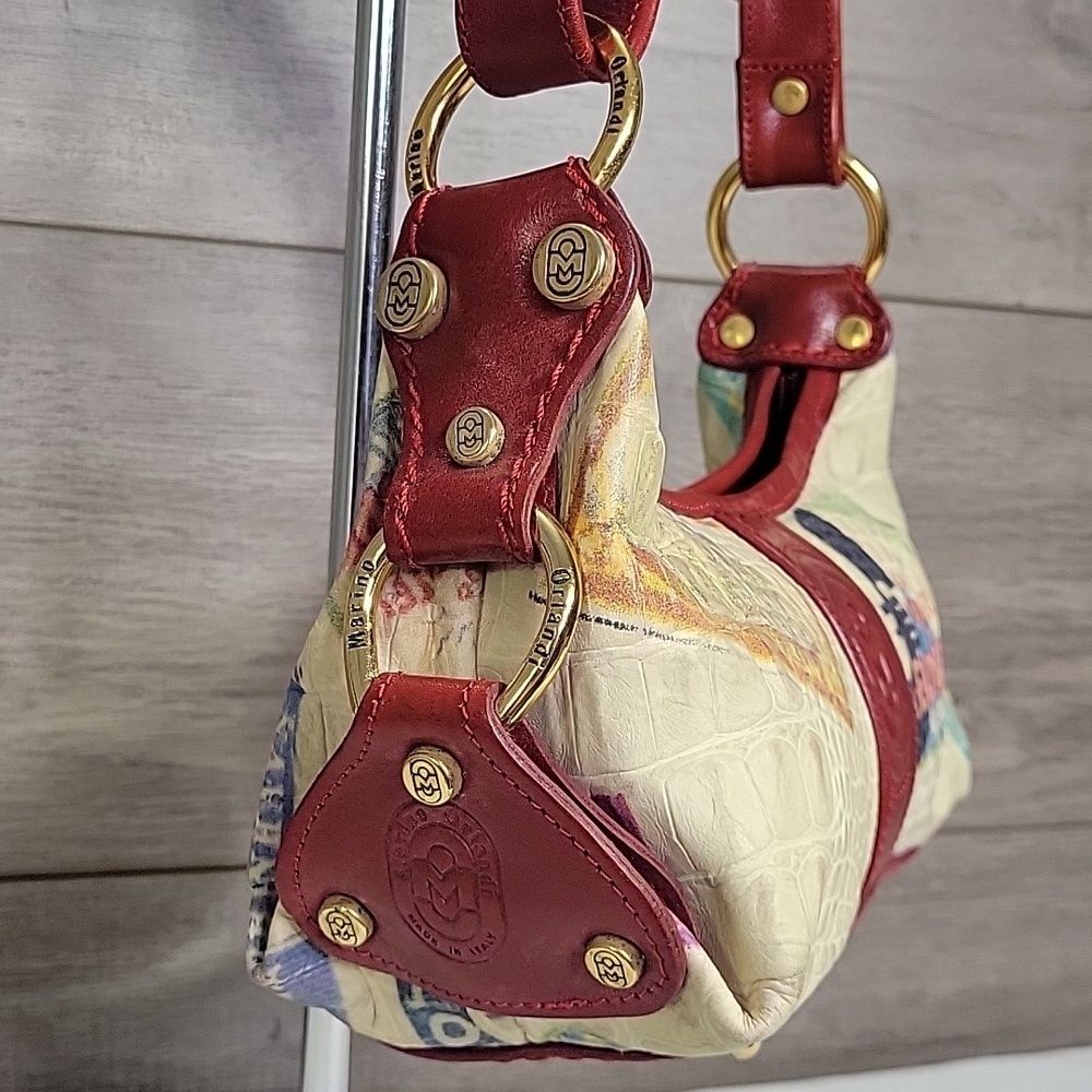 Marino Orlandi Italian Small Stylish Red and Cream Leather Shoulder Bag - Picture 5 of 16